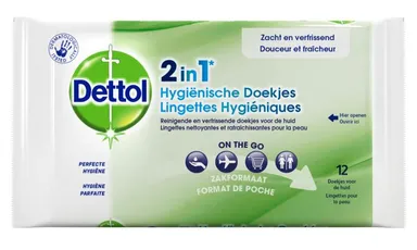 Dettol Lingettes Hygiéniques 2-en-1 12Pièces