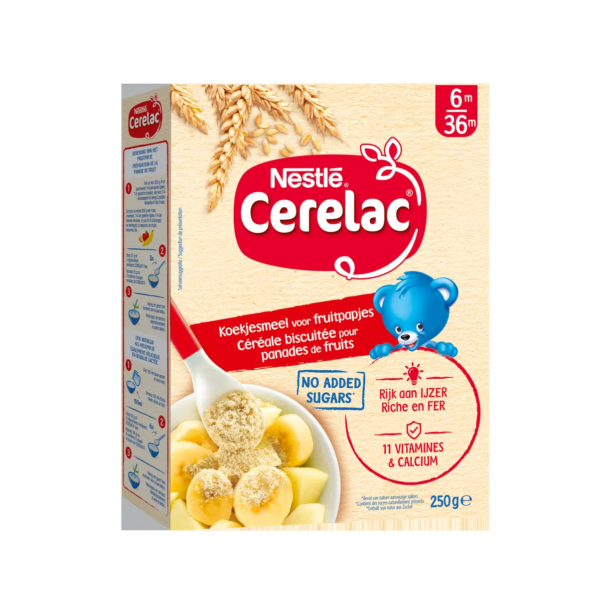 NESTLÉ CERELAC Céréales Biscuitées pour Panades de Fruits Bébé 6+ Mois 250g