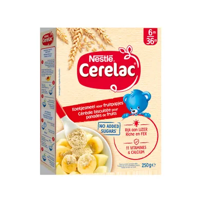NESTLÉ CERELAC Céréales Biscuitées pour Panades de Fruits Bébé 6+ Mois 250g