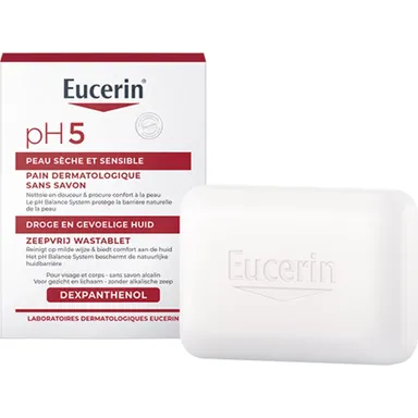 Eucerin pH5 Zeepvrij Wastablet Droge en Gevoelige Huid Gezicht en Lichaam 100g