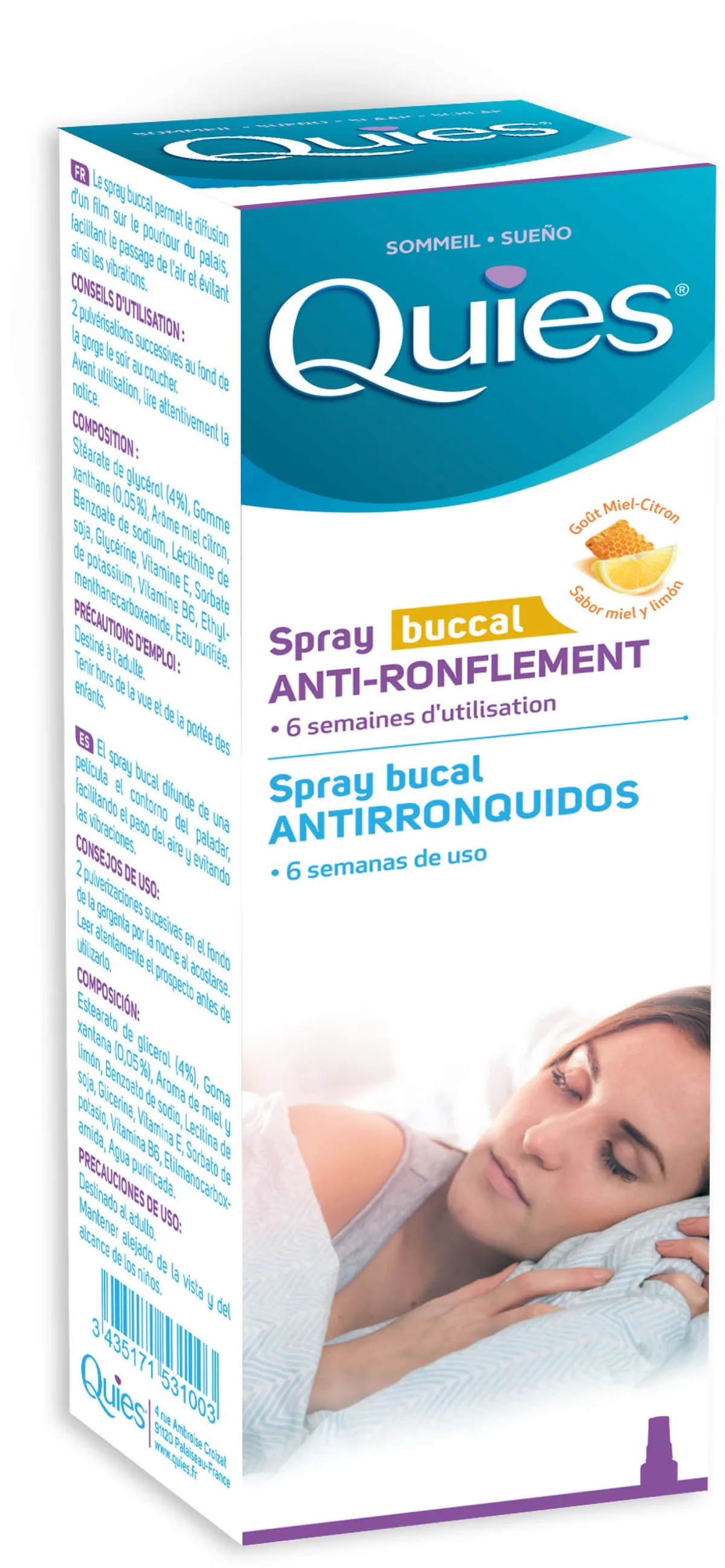 Quies Mondspray Antisnurken Honing-citroen 70ml