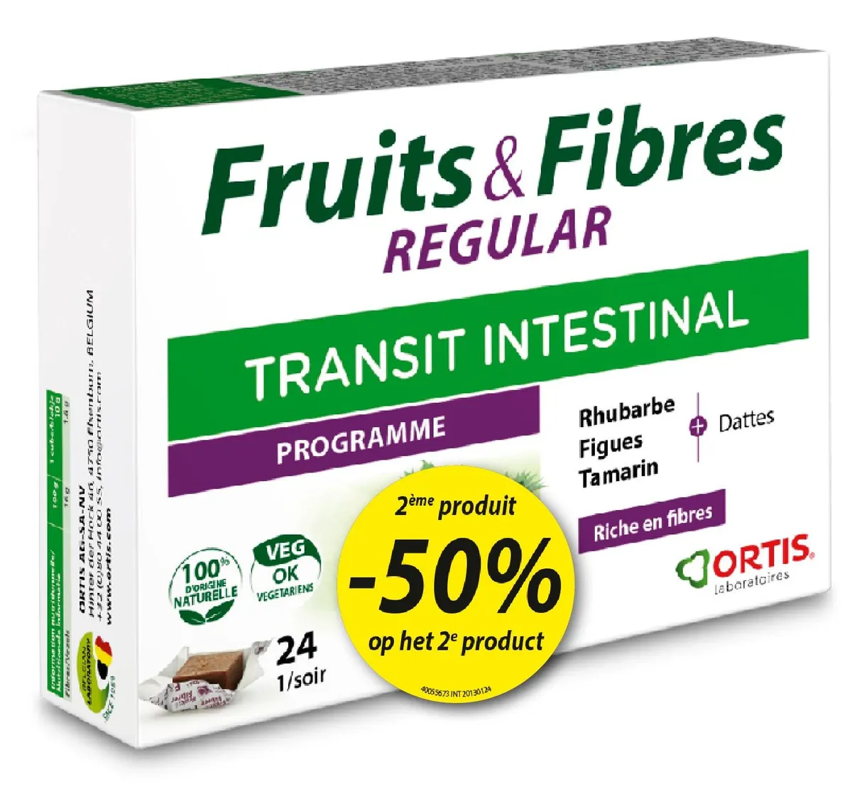 Ortis Fruits & Fibres Regular Transit Intestinal 2x24 Cubes à Mâcher