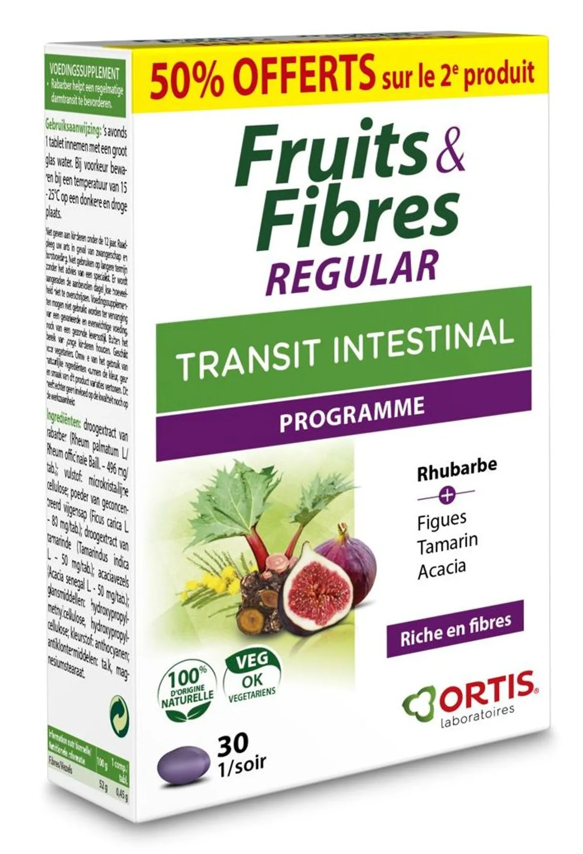 Ortis Fruits & Fibres Regular Transit Intestinal 2X30 Comprimés (2ème à -50%)