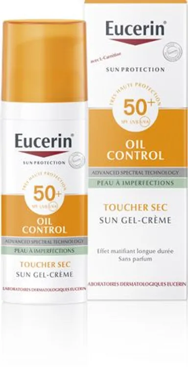 Eucerin Sun Oil Control SPF 50+ Toucher Sec Gel-Crème Peau à Imperfections et Grasse avec pompe 50ml