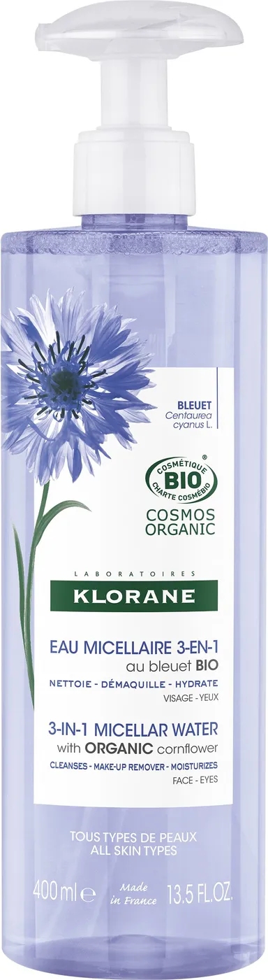 Klorane Bleuet Bio Eau Micellaire 3-En-1 Nettoie Démaquille & Hydrate 400Ml