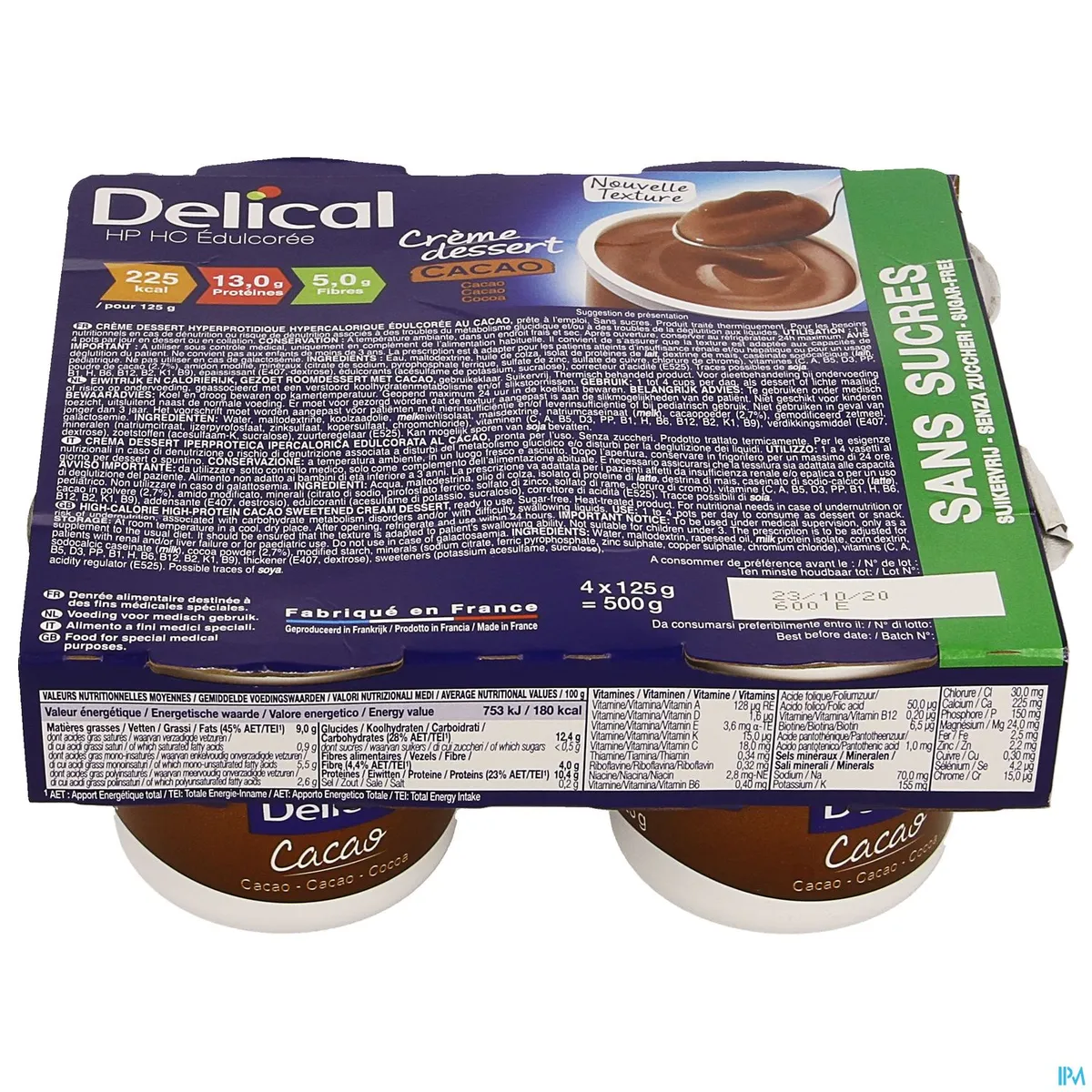 Delical Dessertpudding Hp-hc Zonder Suiker Cacao 4 x 124 g