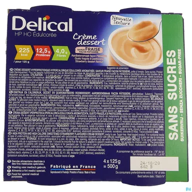Delical Dessertpudding Hp-hc Zonder Suiker Aardbei 4 x 124 g