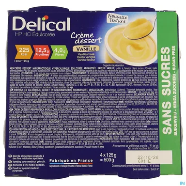 Delical Dessertpudding Hp-hc Zonder Suiker Vanille 4 x 124 g