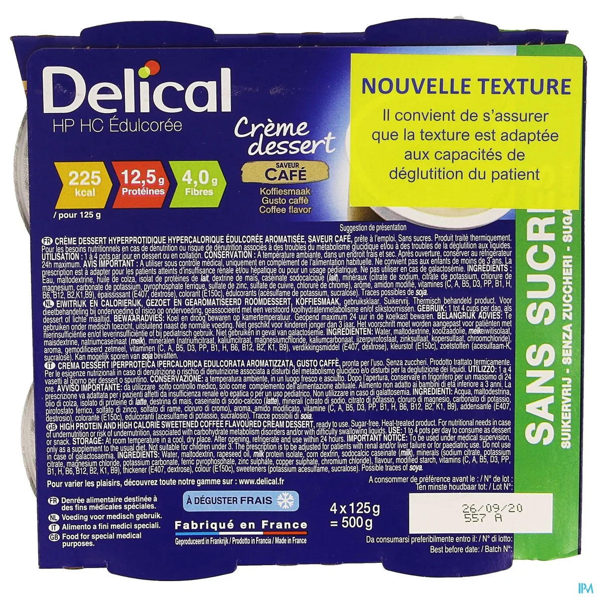 Delical Creme Dessert Hp-hc Sans Sucre Cafe 4x124g