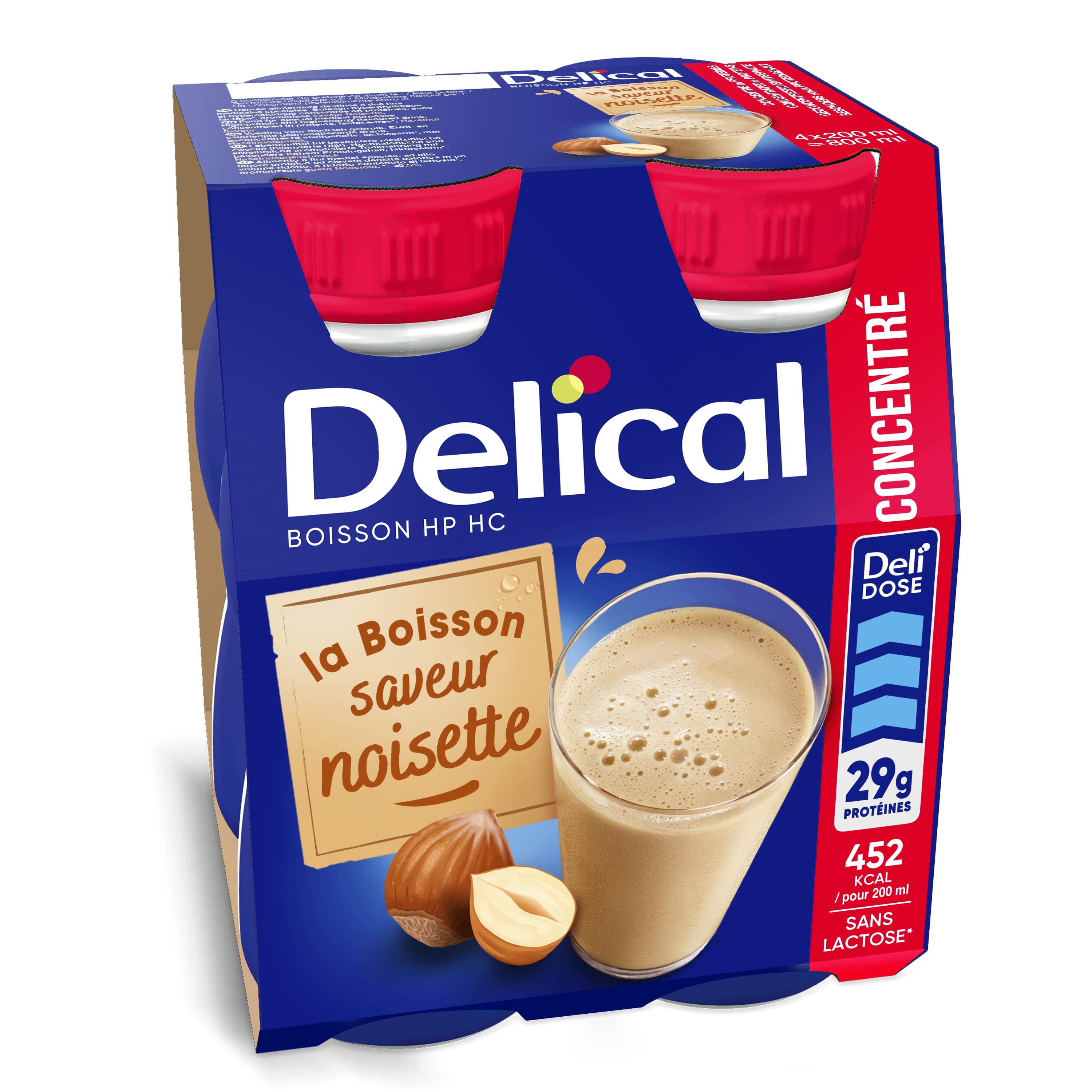 Delical Hp Hc Geconcentreerde Drank Hazelnoot 4 x 200 ml - Delical