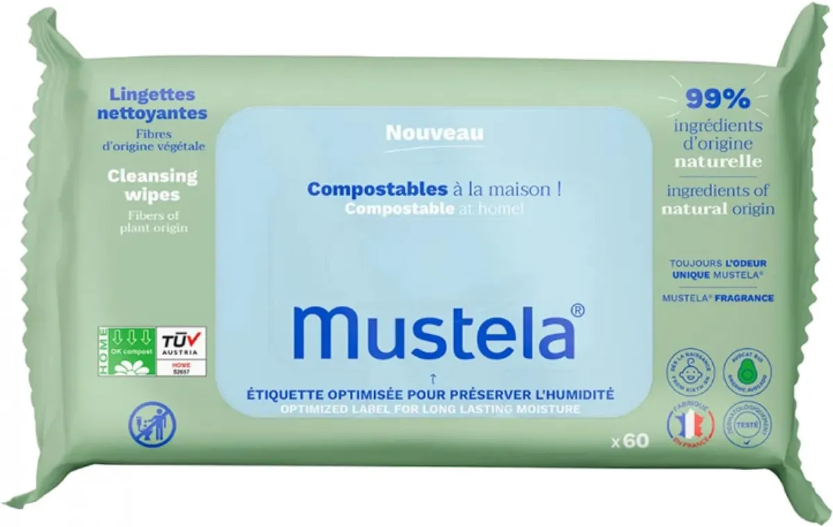 Mustela Vochtige Reinigingsdoekjes Composteerbaar Geparfumeerd 60 Doekjes