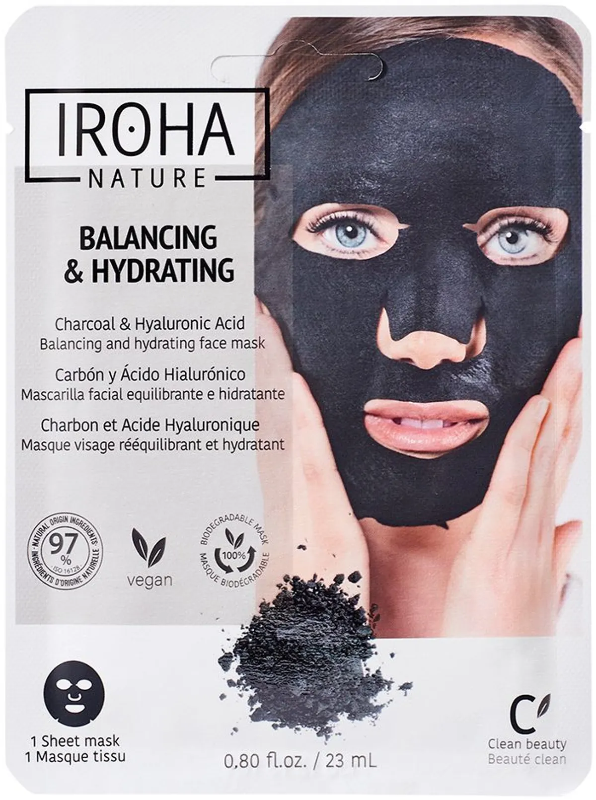 Iroha Masque tissu Visage Detox Charbon 23ml
