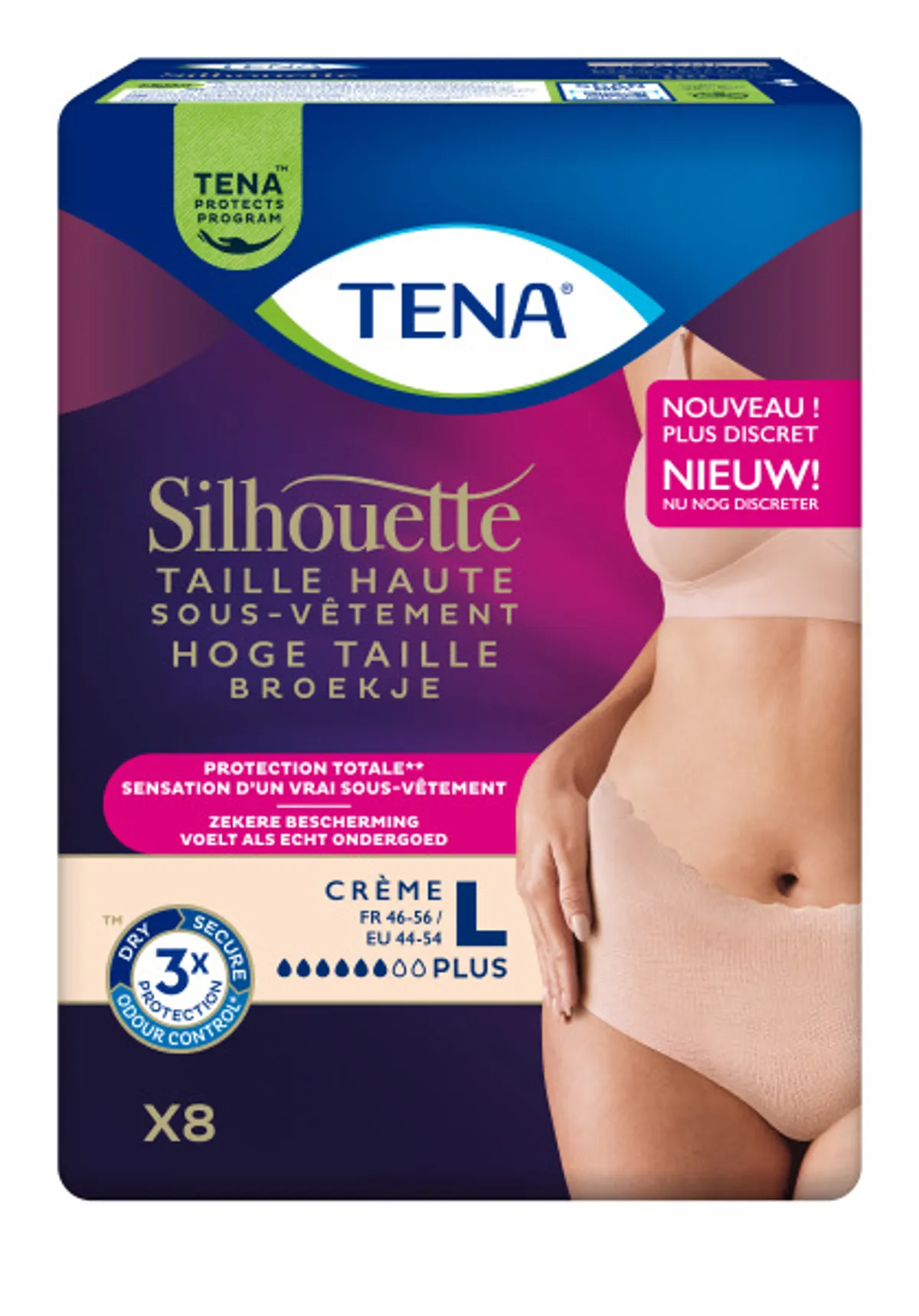 Tena Silhouette Plus High Waist Crème Hoge Taille Large 8 stuks