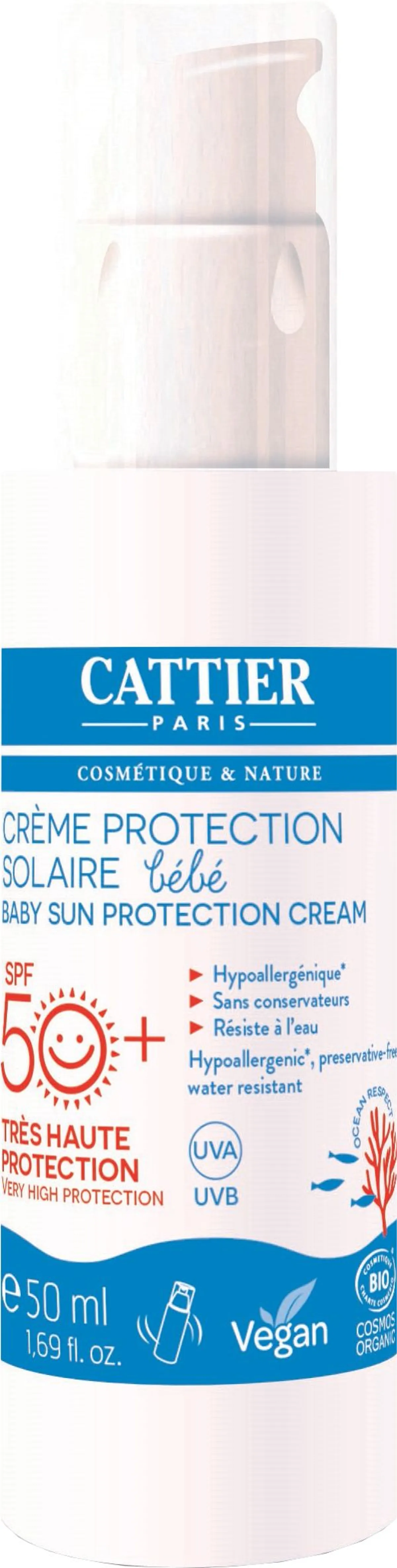 Cattier Crème Protection Solaire Spf50+ Bébé Très Haute Protection 50ml