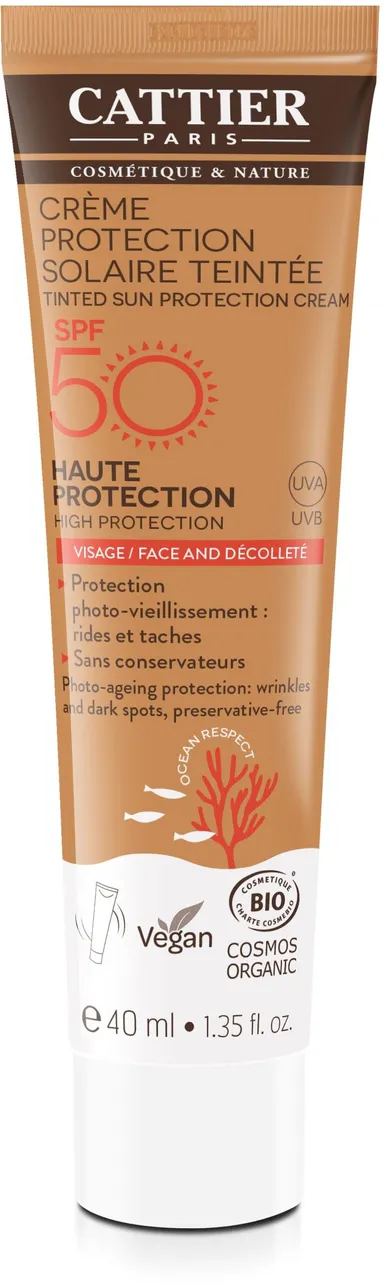 Cattier Creme Solaire Teintee Visage Spf50 40ml