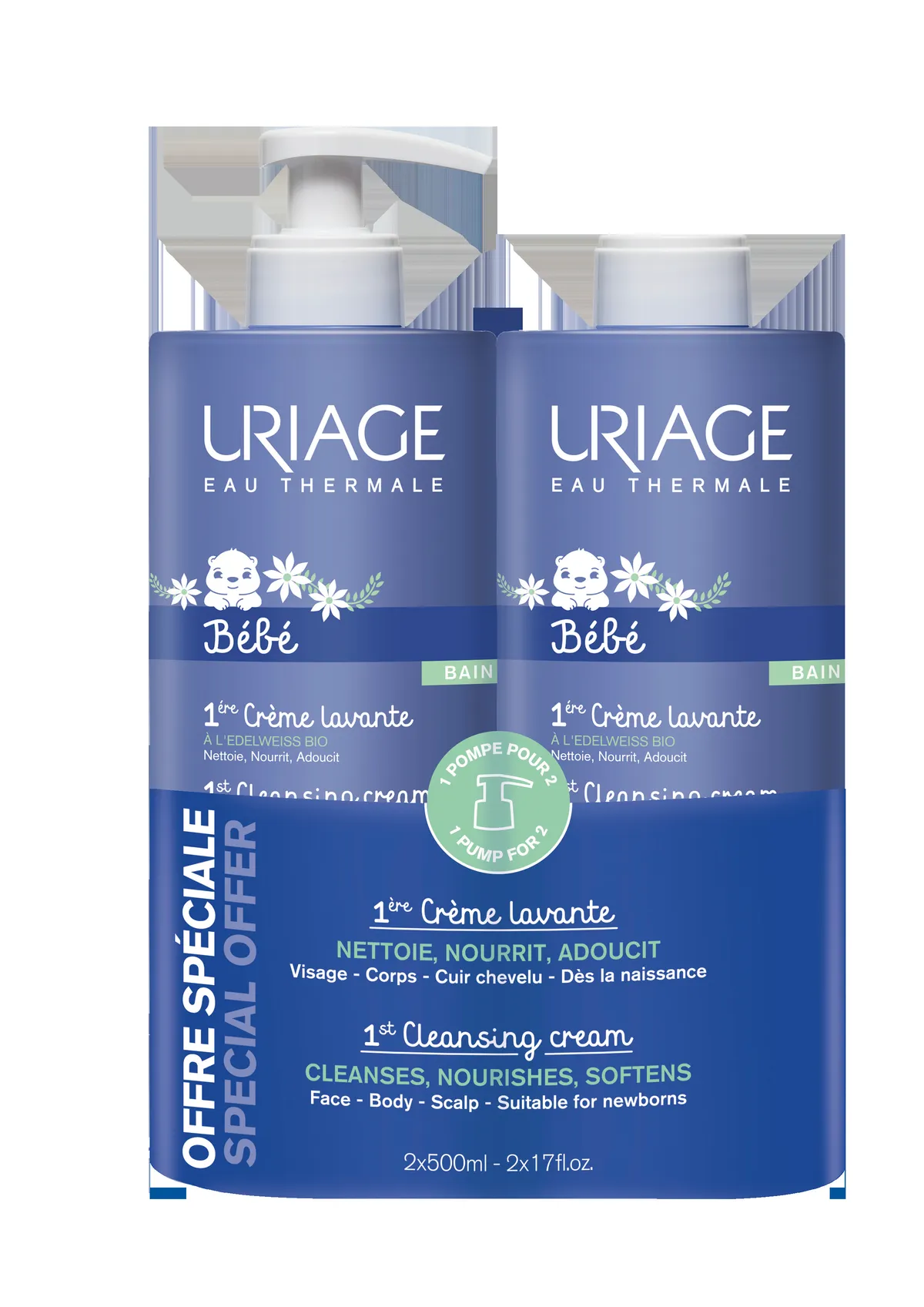 Uriage Bébé 1e Reinigingscrème 2x500ml