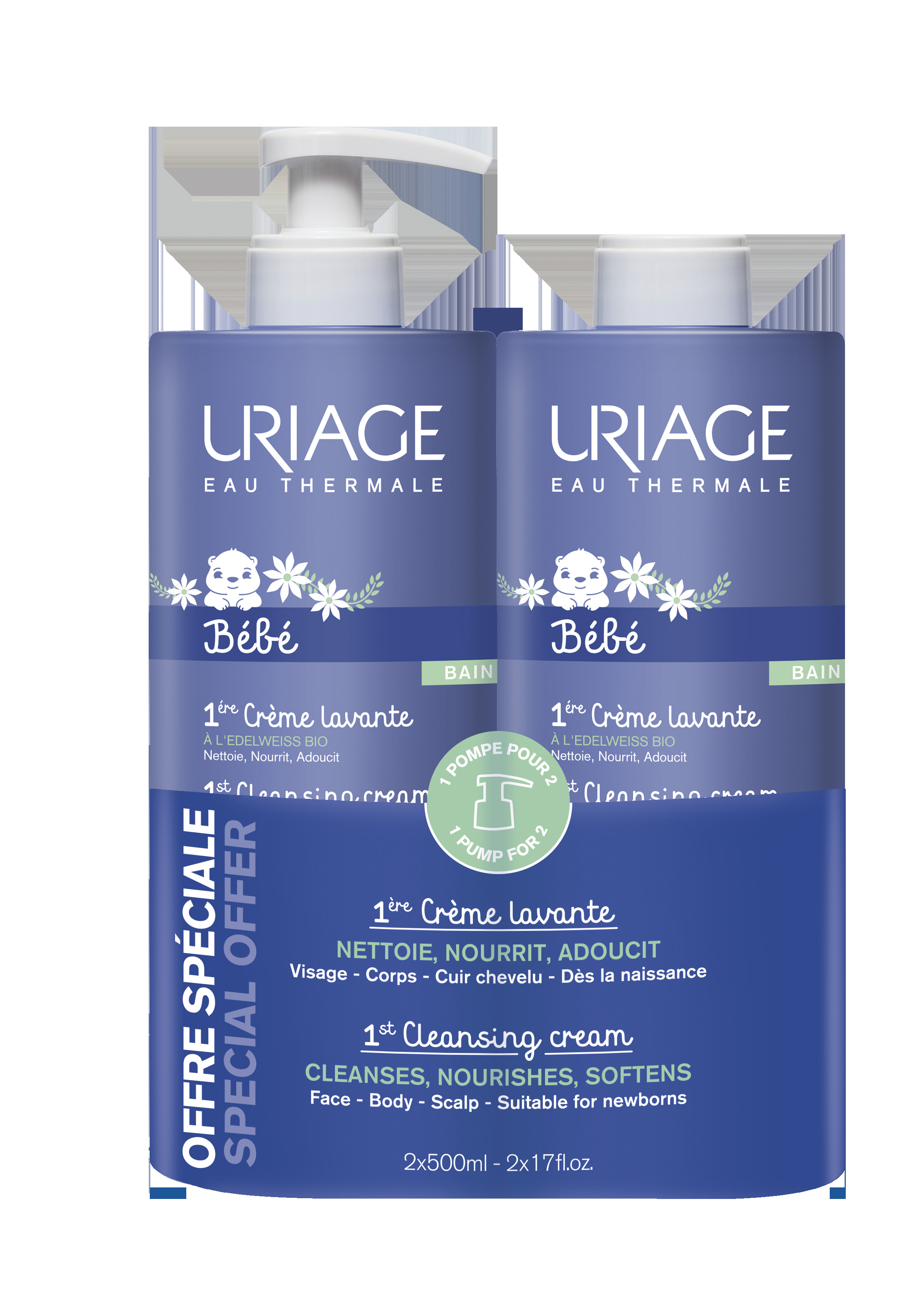 Uriage Bébé 1e Reinigingscrème 2x500ml - Uriage
