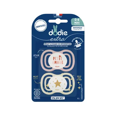Dodie Lot de 2 Sucettes 0-6M Duo Jour et Nuit