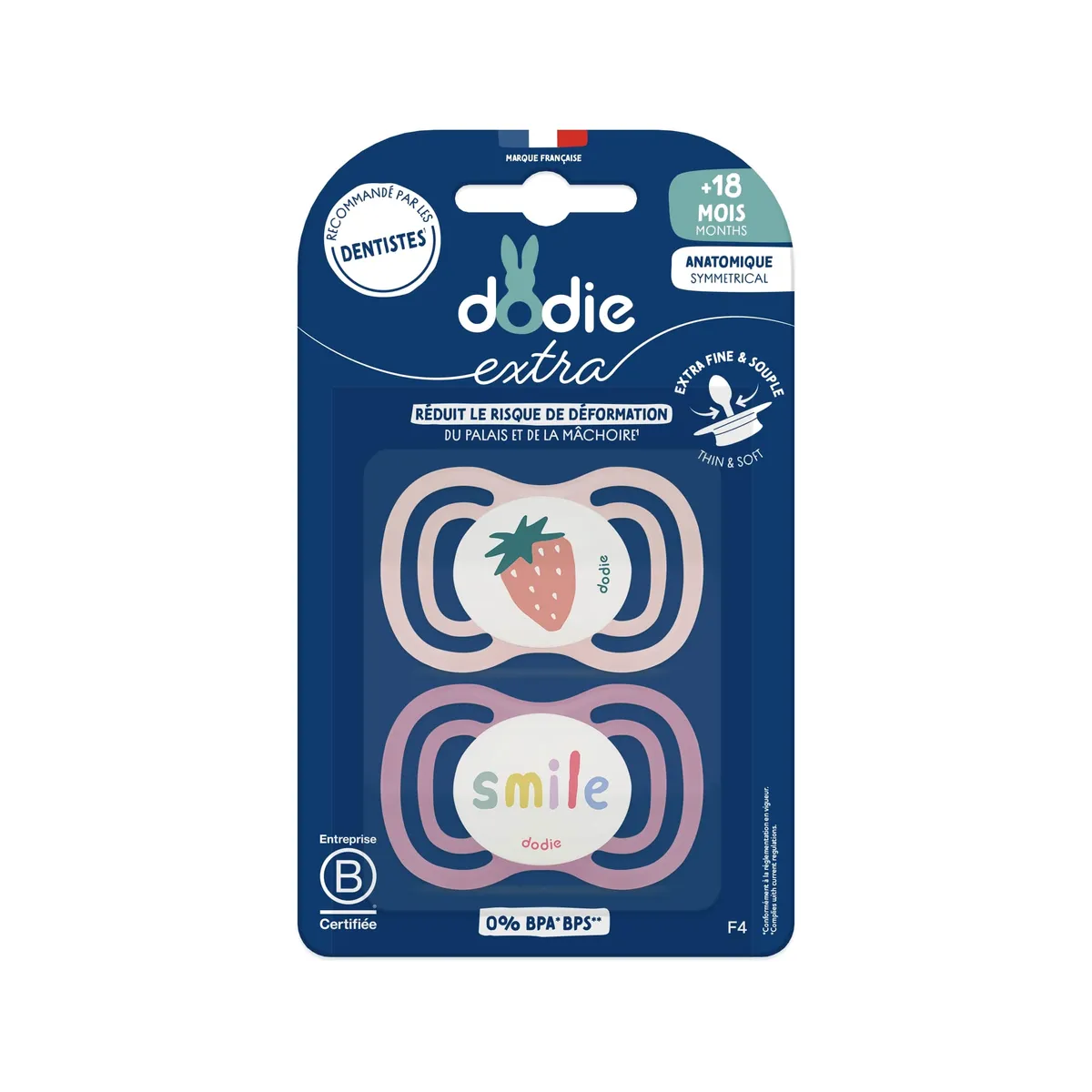 Dodie Lot de 2 Sucettes Anatomique Extra Fine 18M+ Rose