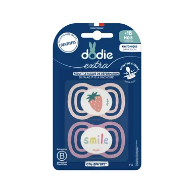 Dodie Lot de 2 Sucettes Anatomique Extra Fine 18M+ Rose