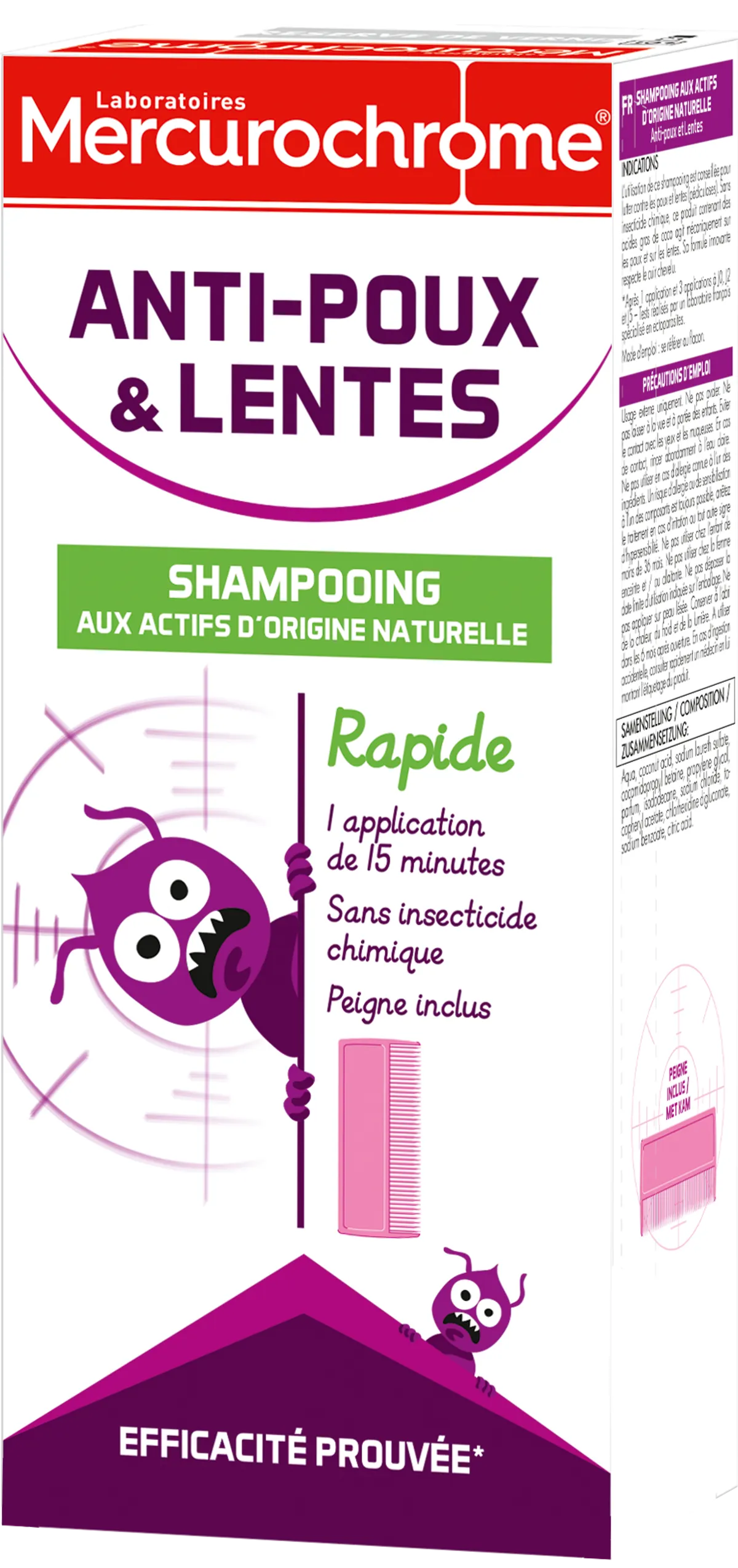 Mercurochrome Shampoing Anti-Poux & Lentes Actifs d'Origine Naturelle 125 ml