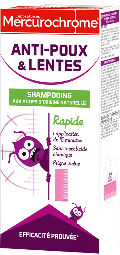 Mercurochrome Shampoing Anti-Poux & Lentes Actifs d'Origine Naturelle 125 ml
