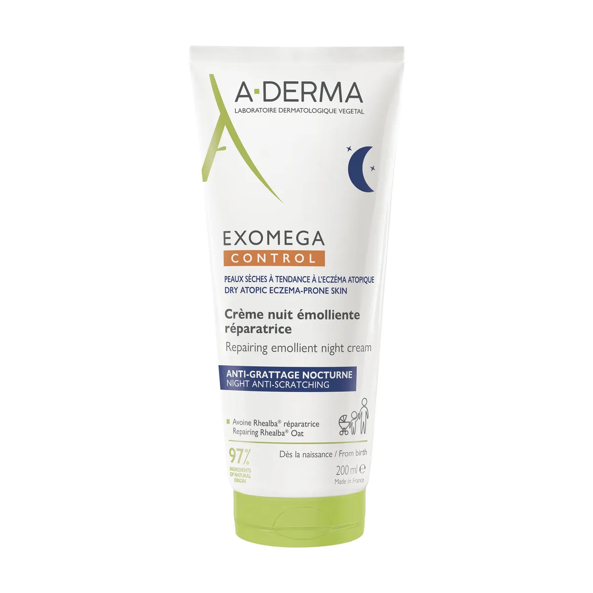 A-Derma Exomega Control Nuit Crème Émoliente Réparatrice Anti-Grattage Nocturne 200Ml