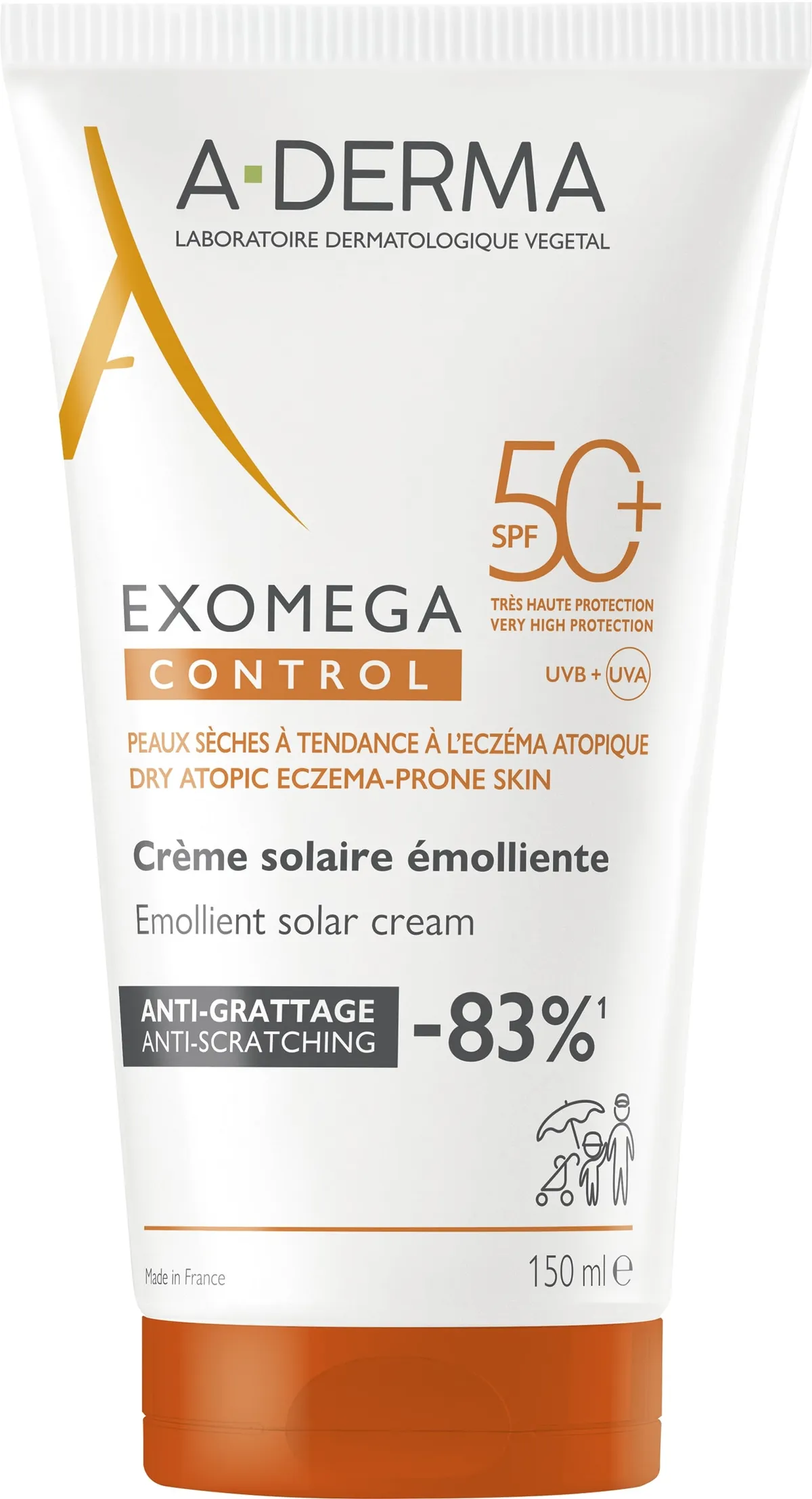 A-Derma Exomega Controle Crème Solaire Émoliente Spf50+ 150Ml