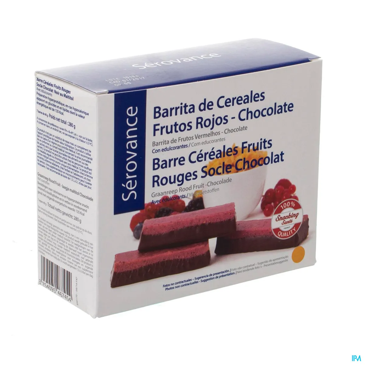 YSONUT PROTEIFINE BARRE CEREALES FRUITS ROUGES SOCLE CHOCO