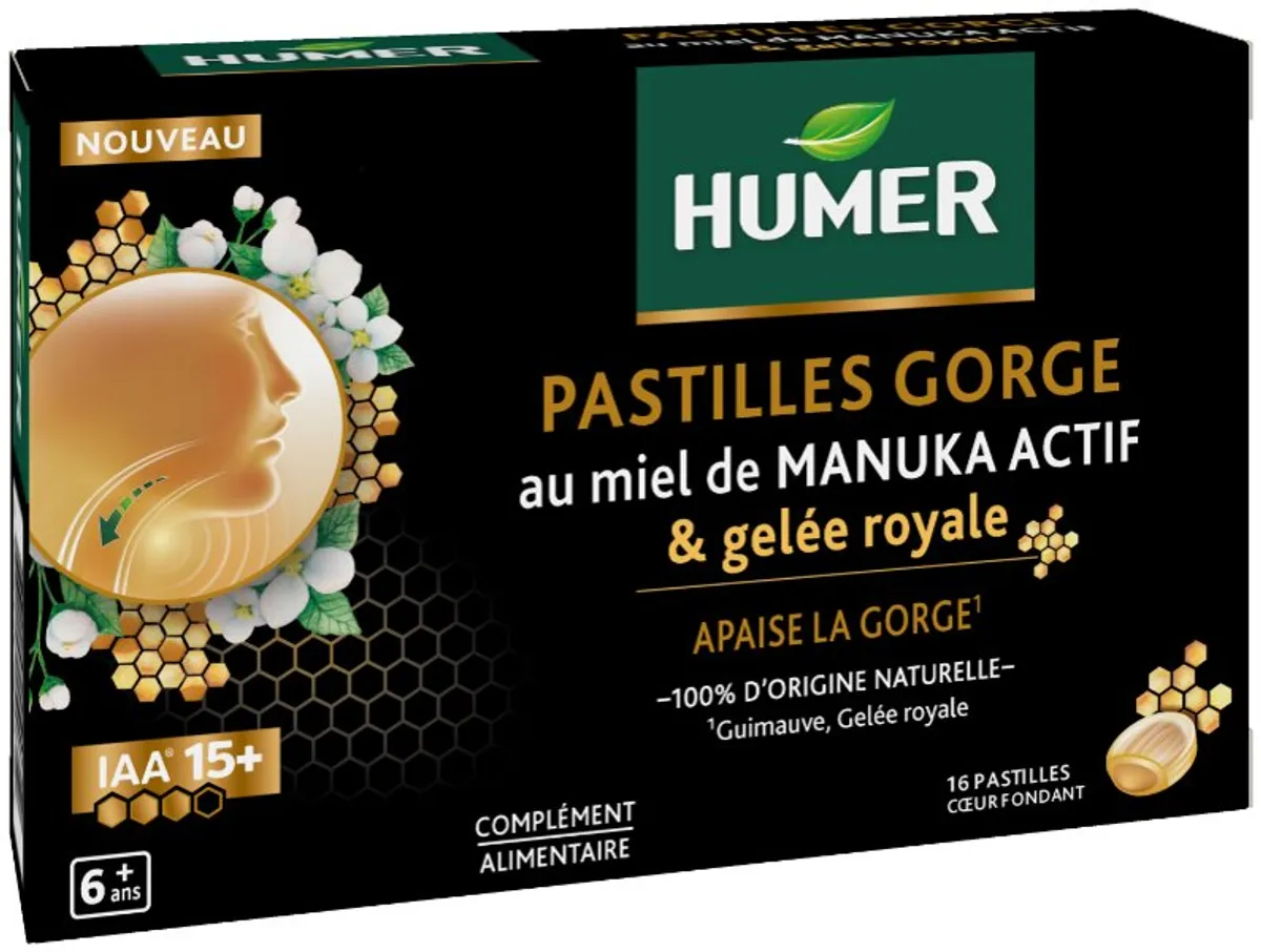 Humer Pastilles Gorge Au Miel De Manuka Actif & Gelée Royale 16 Pièces
