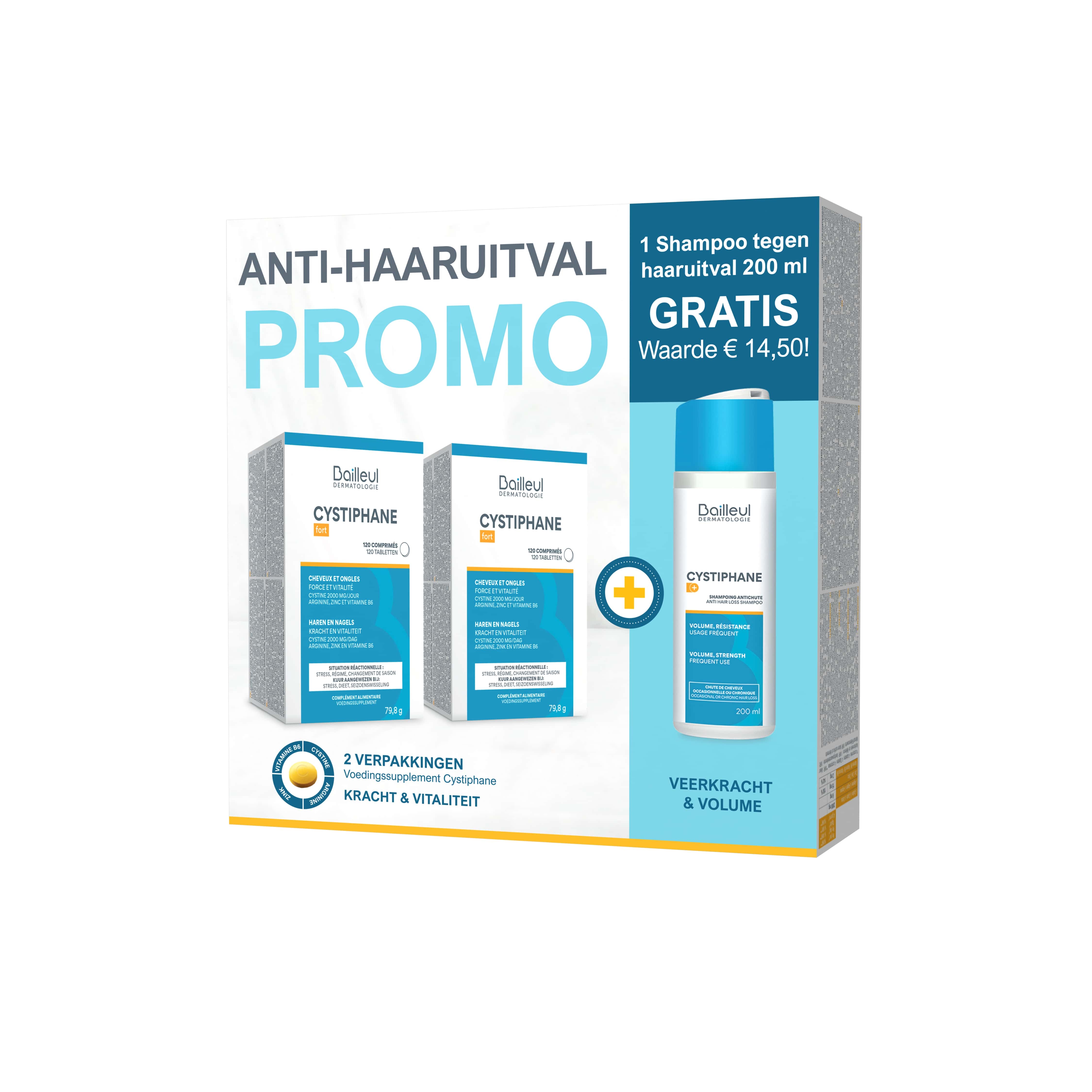 Cystiphane Haar En Nagels Promopack 2x120 Tabletten + Shampoo 200 ml Gratis - CYSTIPHANE