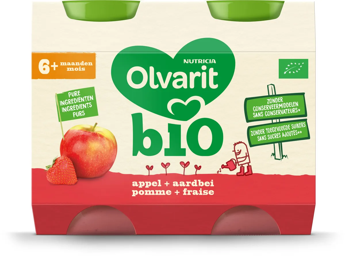 Olvarit Bio Pomme + Fraise 6+ Mois 2x200g