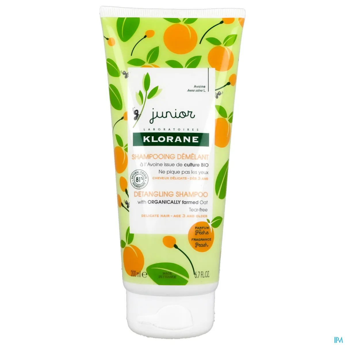 Klorane Junior Bio Haver Ontwarrende Shampoo Perzikgeur 200Ml