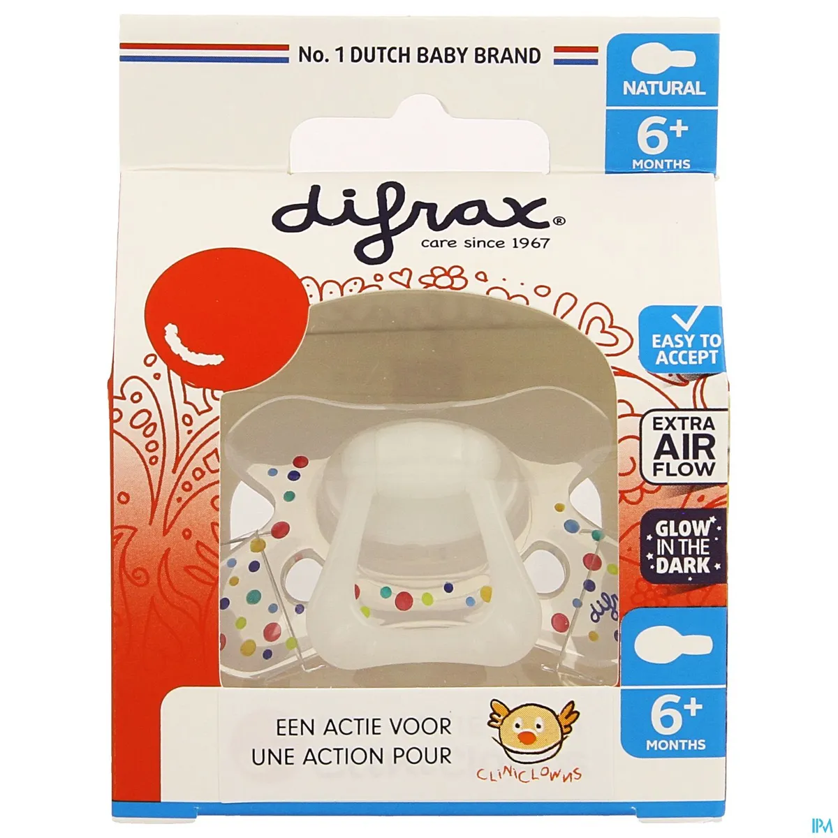 Difrax Sucette Natural 6m+ Cliniclowns