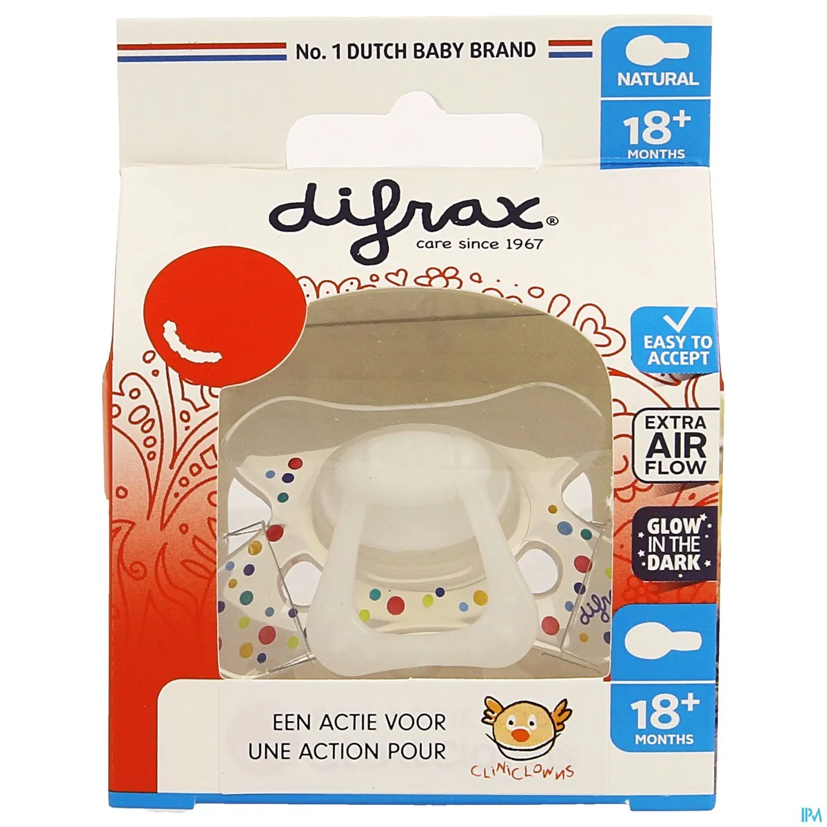 Difrax Fopspeen Natural 18m+ Cliniclowns