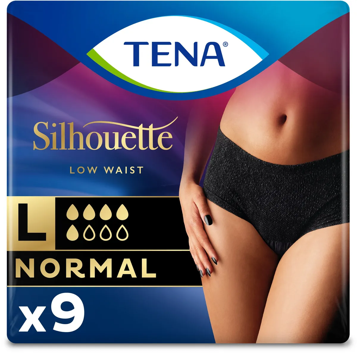 Tena Silhouette Normal Lage Taille Zwart Large - 9 Stuks