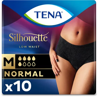 TENA Silhouette Normal Taille basse Noir Medium - 10 pièces