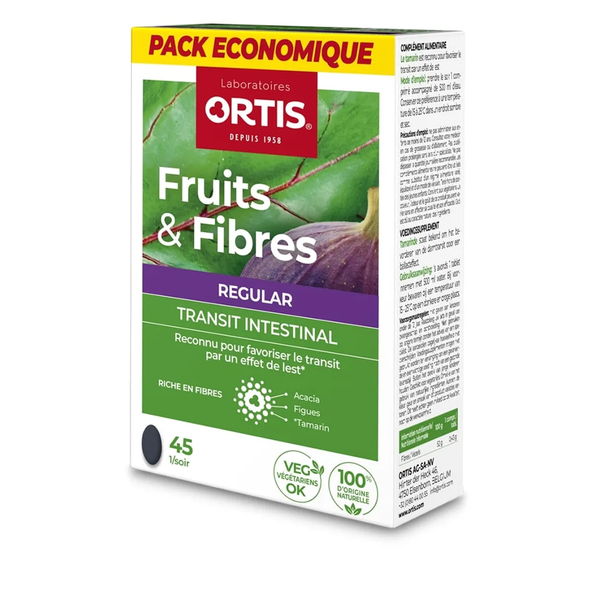 Ortis Fruits & Fibres Regular Ecopack 45 Comprimés