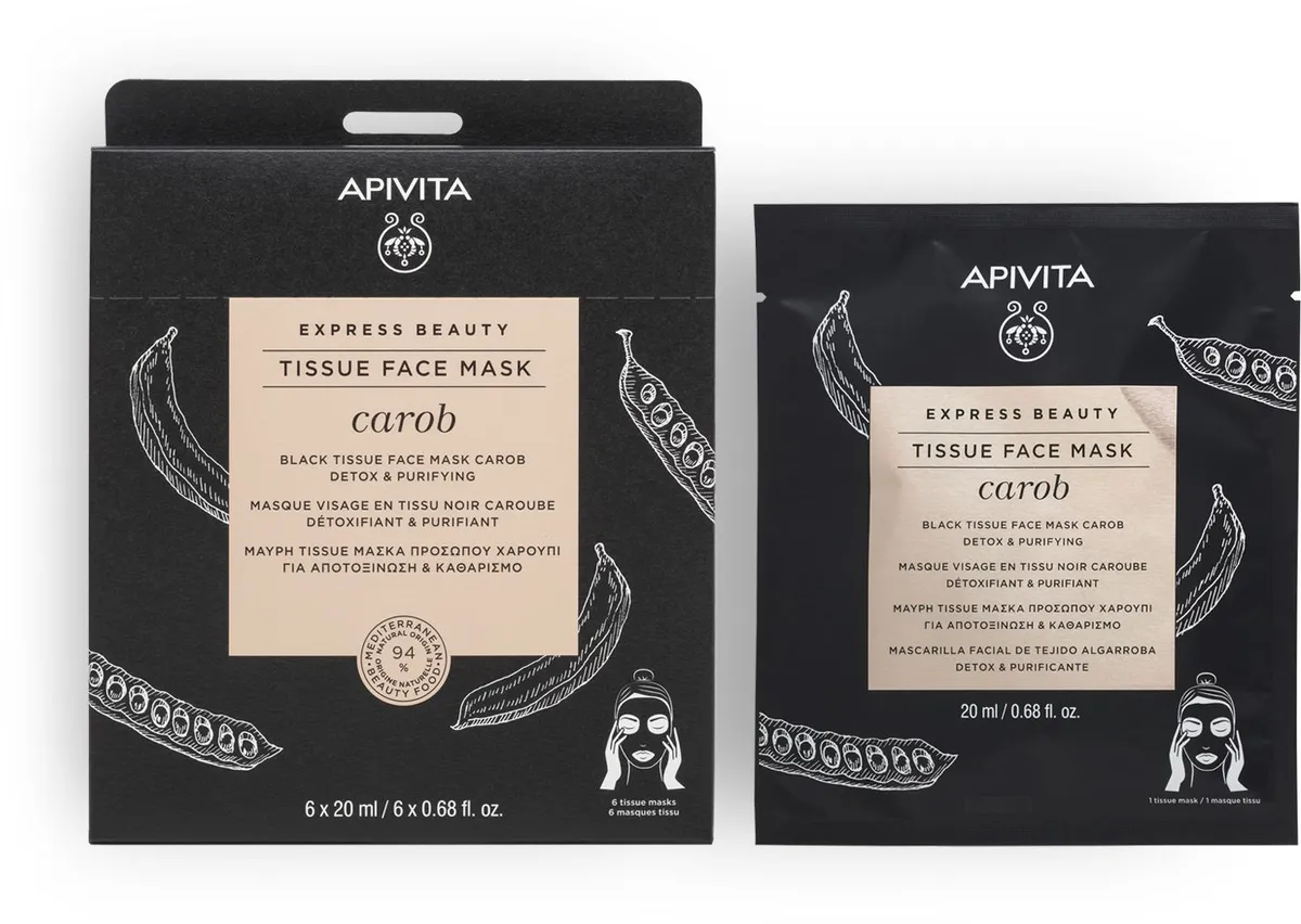 Apivita Masque Visage En tissu Noir Détox Et Purifiant A La Caroube 20ml