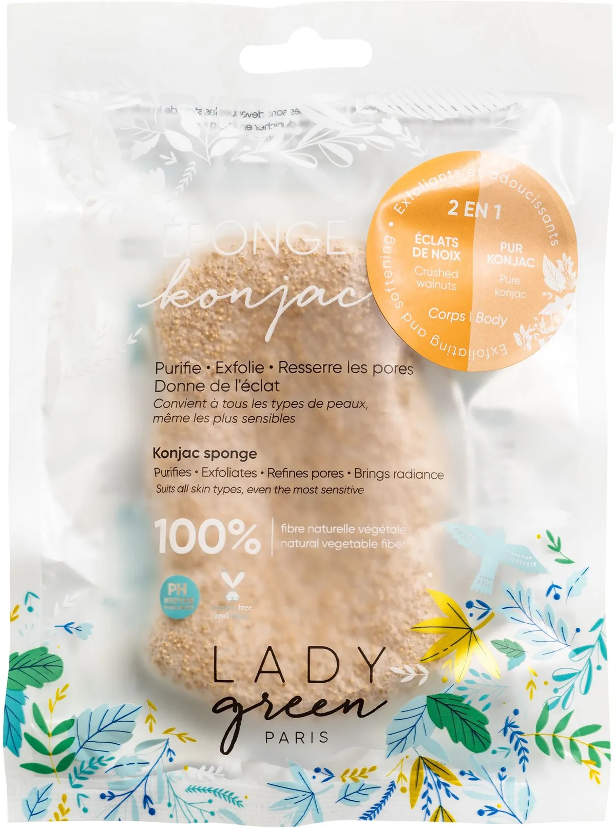 Lady Green Eponge Konjac Eclat de Noix