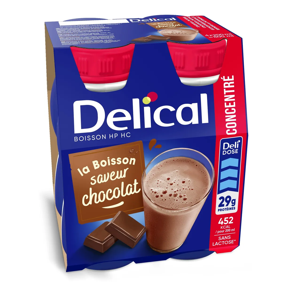 Delical Concentré Boisson HP-HC Chocolat 4x200ml