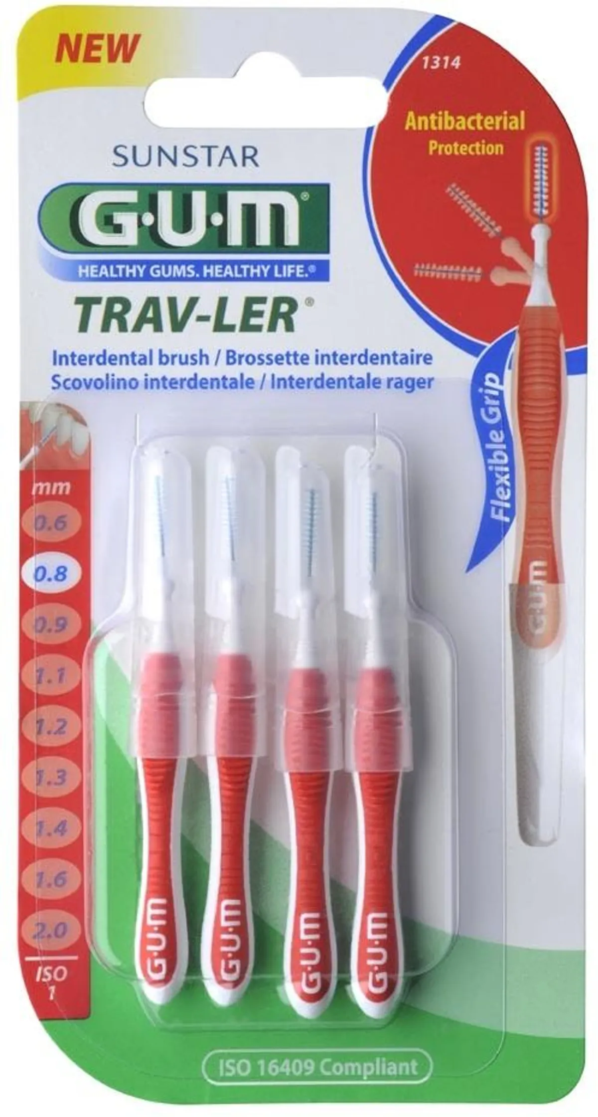 GUM TRAV-LER 4 Brossettes Interdentaires 0,8mm