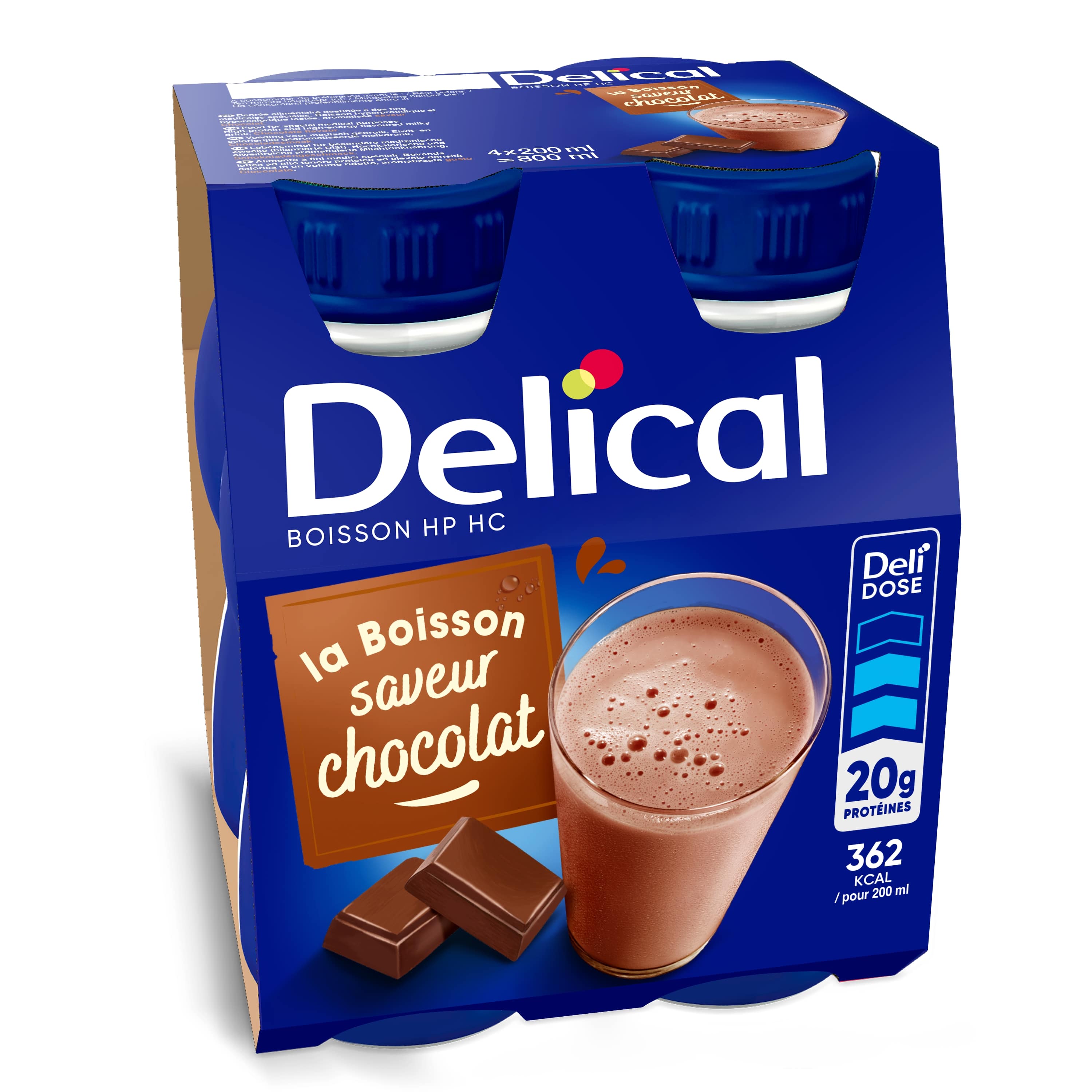 Delical Zuiveldrank HP-HC Chocolade 4x200 ml - Delical