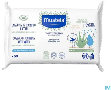 Mustela Lingettes Bio à l'Eau Coton 60 Lingettes