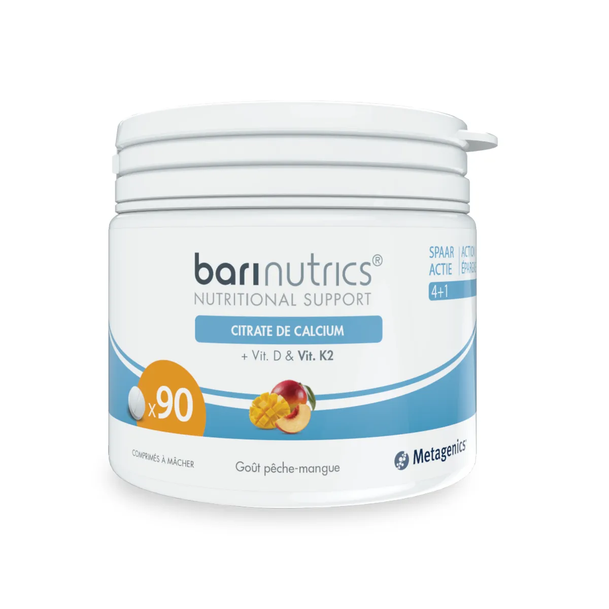 Barinutrics Citrate de Calcium Pêche-Mangue 90 Comprimés à mâcher