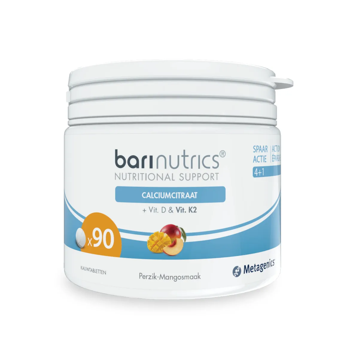 Barinutrics Calciumcitraat Perzik-Mango 90 Kauwtabletten