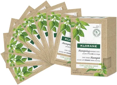 Klorane Shampoo poedermasker van brandnetel en klei 8 x 3 g
