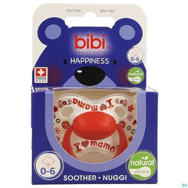 Bibi Happiness Fopspeen Natural Love Mama Papa Best (van 0 tot 6 maanden)