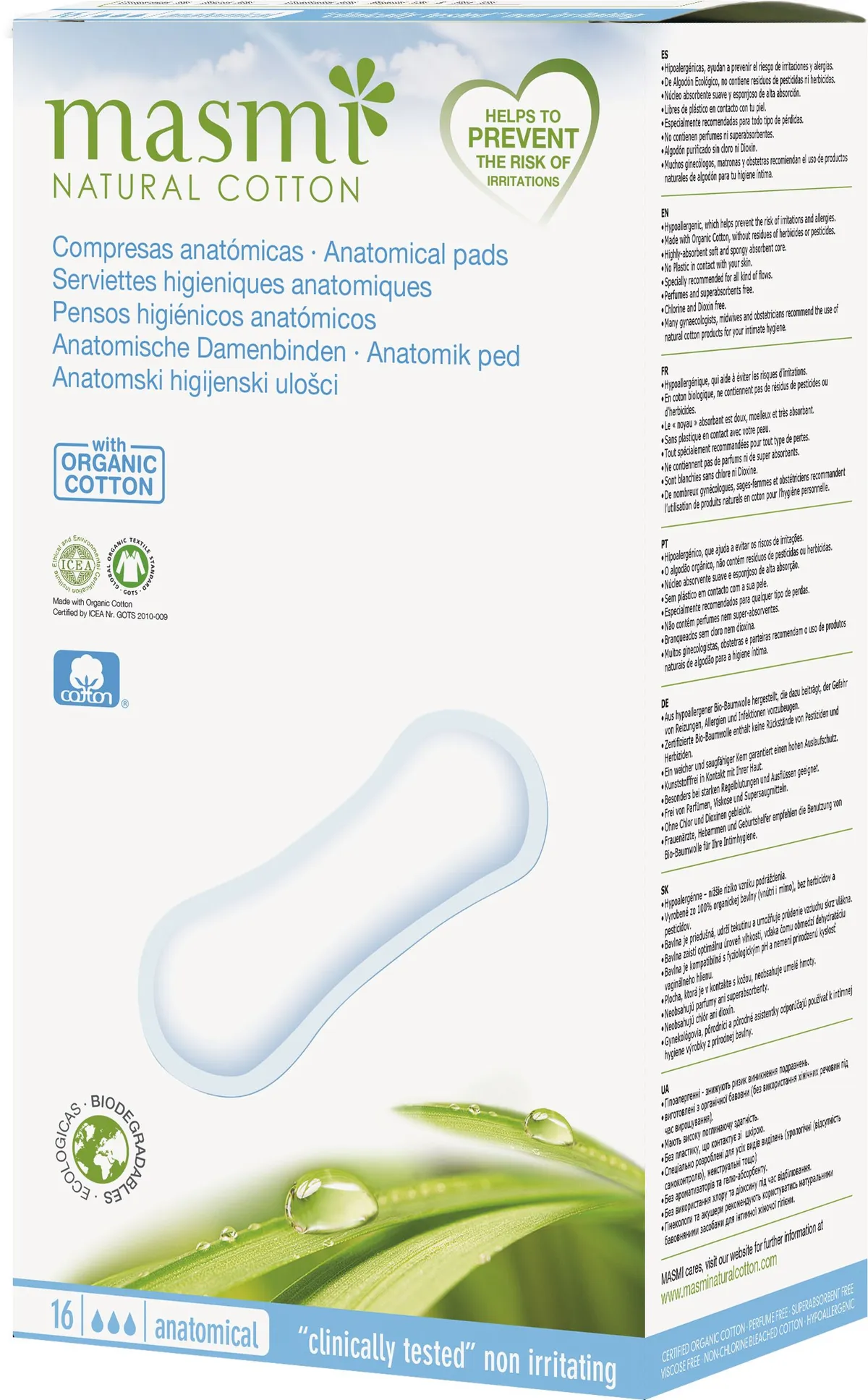 Masmi Serviette Hygiénique 100% Coton 16 Serviettes