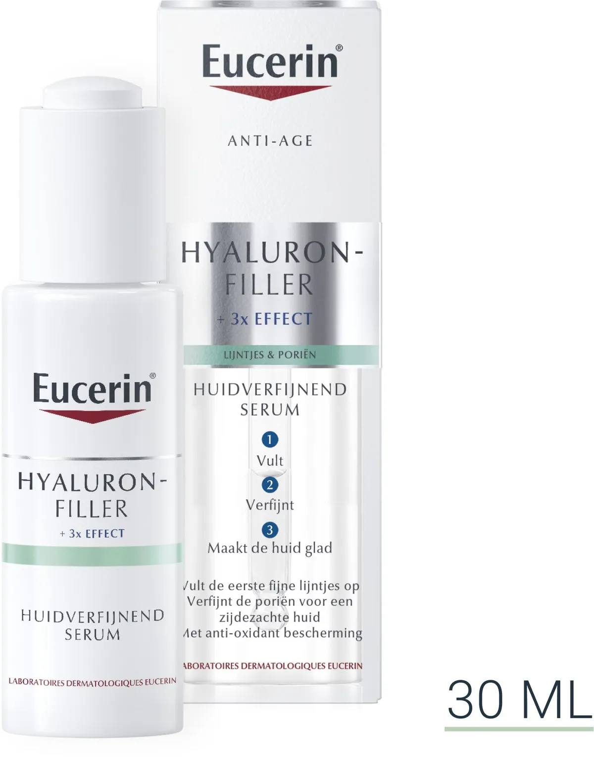 Eucerin Hyaluron-Filler +3x Huidverfijnend Serum Anti-Age Rimpels Lijntjes & Poriën met pipet 30ml